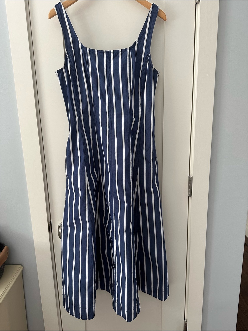 NWT Madewell Rylee Midi Dress Cool Navy Stripe Poplin Size 4 - Picture 4 of 11